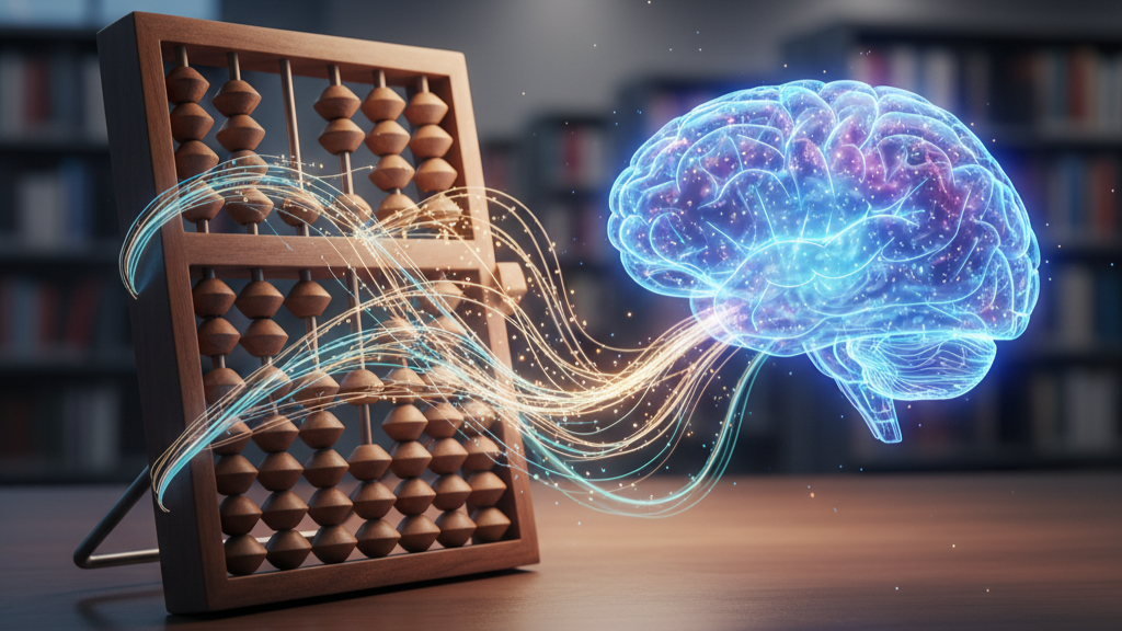 Visualización abstracta de una red neuronal conectada a un ábaco