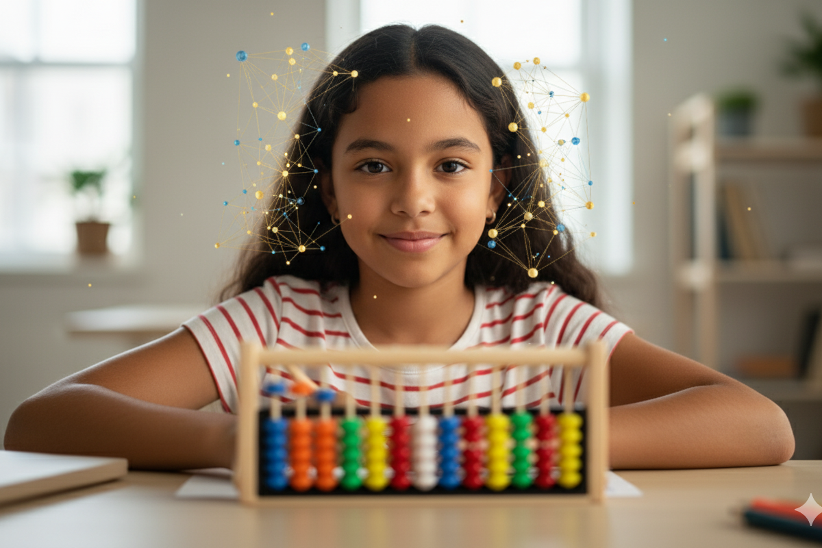 Niña sonriendo con orgullo después de completar un ejercicio.