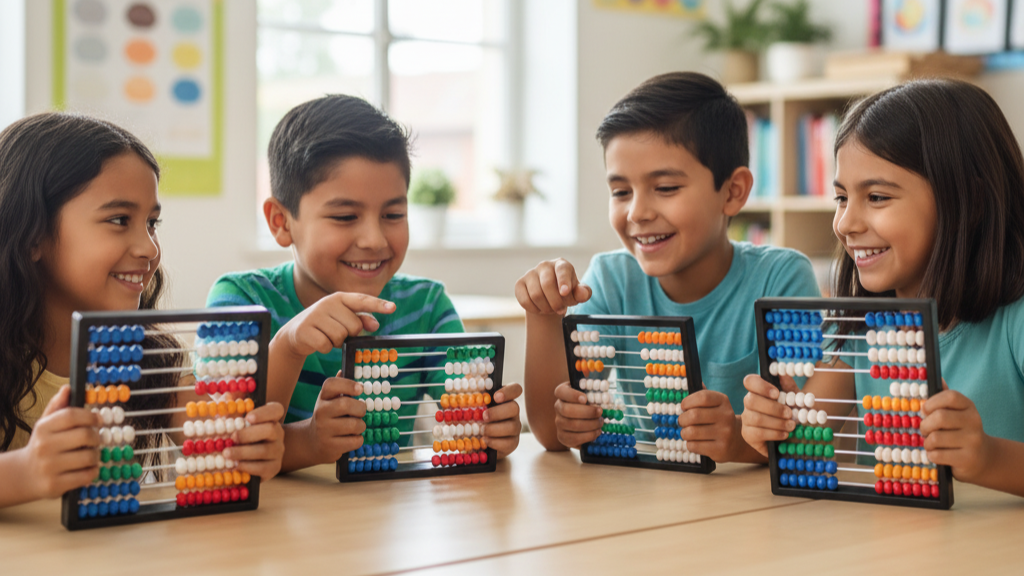 Grupo diverso de estudiantes colaborando felizmente en un proyecto escolar.